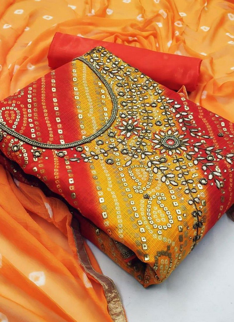Exclusive Fancy Designer Heavy Festive Wear Cota Checks Bandani Print And Hand Work Dress Material Suit Collection 